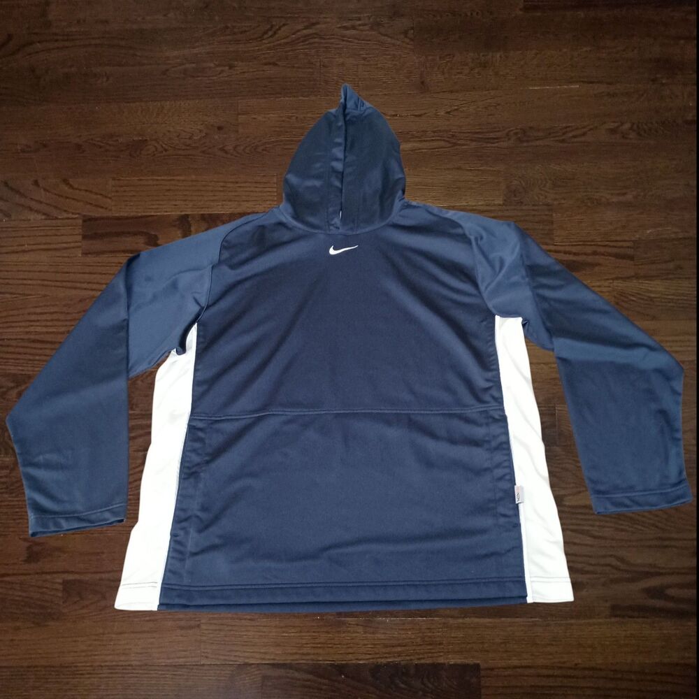 Nike Hoops Hoodie Mens Large Center Swoosh Blue White Pullover Hooded Sweatshirt